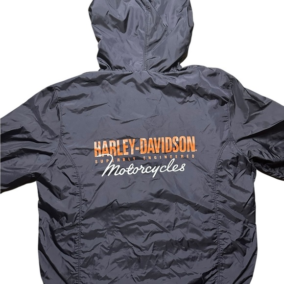 Harley-Davidson Hooded Windbreaker Jacket Men’s Large Black Orange - Picture 4 of 9